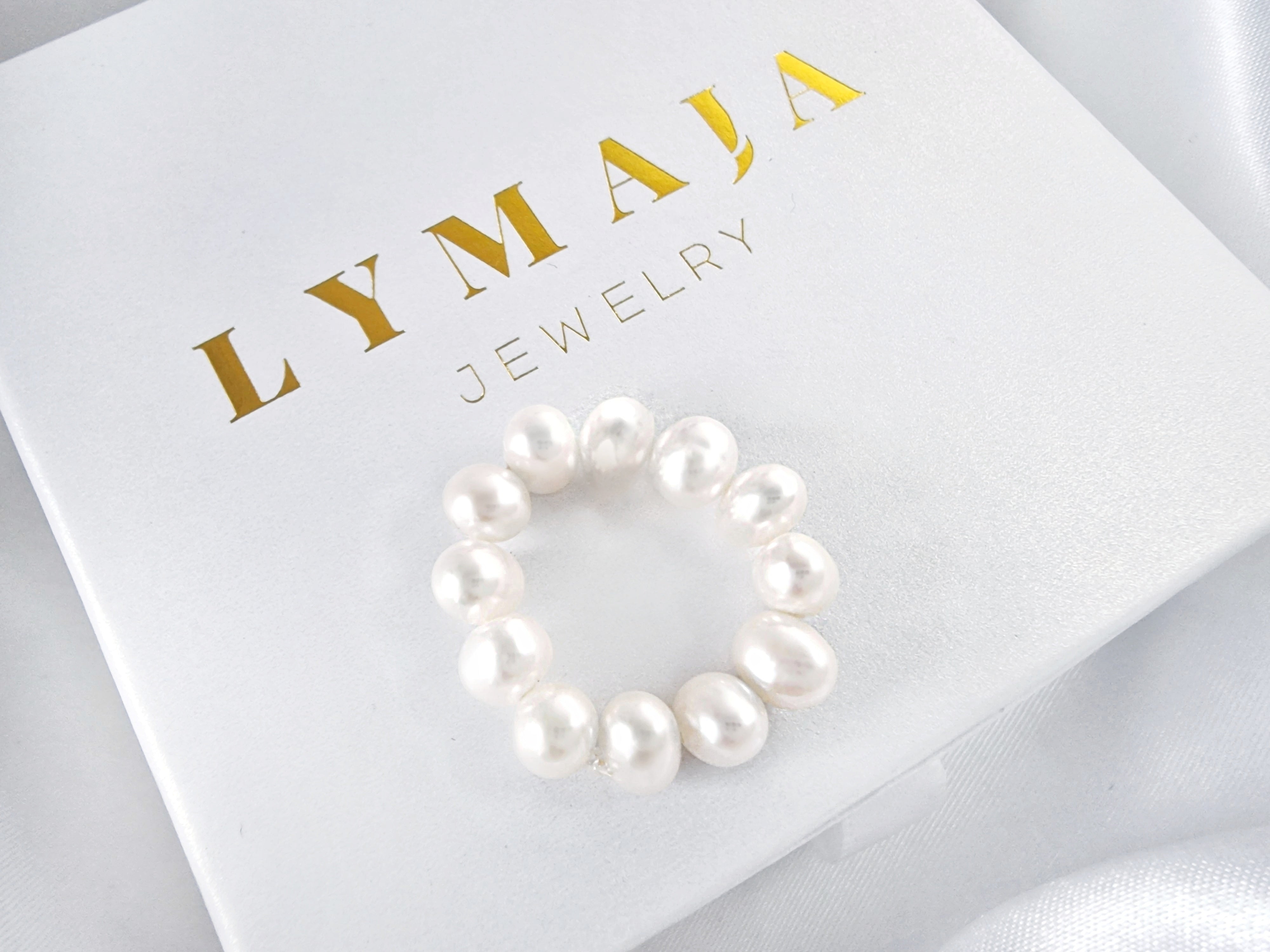 Handgemachter Perlenring aus großen Süßwasserperlen - Lymaja