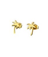 Filigrane Mini Palmen Ohrstecker in Gold aus 18k vergoldetem 316L Edelstahl in Palmenblatt-Form 12x8mm