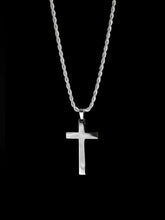 Rope Cross Halskette in silber aus Edelstahl, 60 cm, mit großem Kreuzanhänger, glänzend poliert - LYMAJA