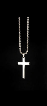 Wasserfeste Männer Kette mit Kreuz in Silber aus 316L Edelstahl mit 60cm Rope Chain