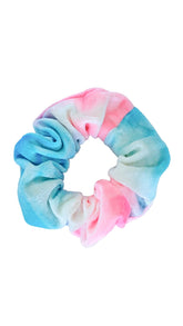 Samt Scrunchie in Hellblau rosanem Farbverlauf – LYMAJA