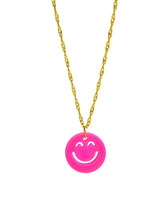Goldene Halskette mit buntem Kunststoff-Smiley Anhänger in Pink