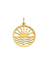 Sun Waves Charm aus Edelstahl in Gold mit graviertem Sonnen- und Wellenmotiv, 20x15 mm, glänzend poliert - LYMAJA