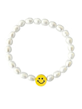 Sunshine Smiley Perlenarmband mit neon-gelbem Silikon Smiley und weißen Süßwasserperlen