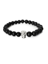 Silberner Totenkopf Perlenarmband für Männer aus schwarzen Onyx Natursteinperlen von Lymaja Jewelry