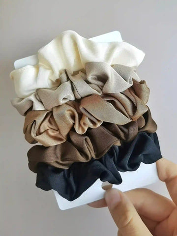 5 Stück Scrunchie Haargummi Set in Braun Creme Beige und Schwarz