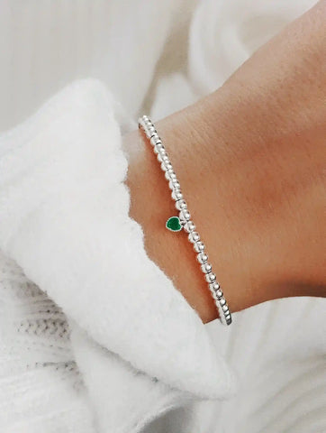 925 Silber Perlenarmband mit grünem Zirkon Herzanhänger von Lymaja