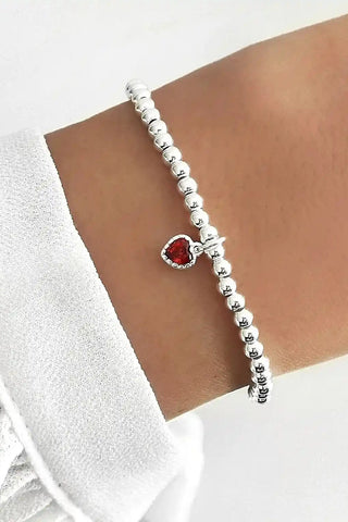 925 Silber Perlenarmband mit roten Zirkon Herzanhänger von Lymaja