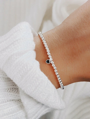 925 Silber Perlenarmband mit schwarzem Zirkon Herzanhänger von Lymaja