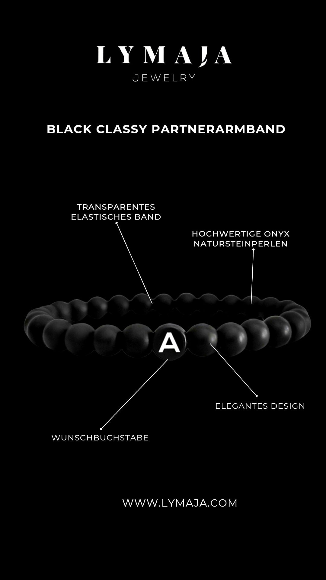 Lymaja Partnerarmband mit Wunsch Namen personalisiert in schwarz mit Natursteinperlen