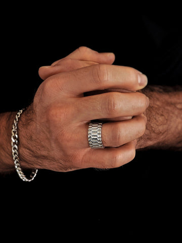 Edelstahl Herren Ring Chrono in Silber mit Uhrenarmband-Design