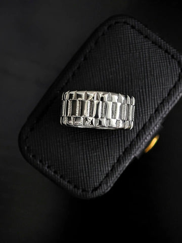 Edelstahl Herrenring Chrono  in Silber mit Uhrenarmband-Design