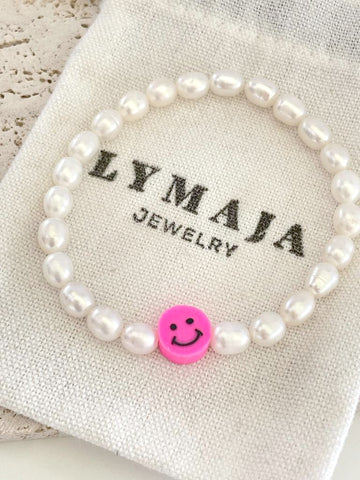 Süßwasserperlen Armband mit Smiley Pink Lymaja