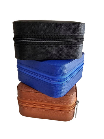 Kleines tragbares Schmuckkästchen Organizer aus PU-Leder in schwarz braun und blau für Ringe, Armbänder und Ohrringe für Frauen und Männer von Lymaja Jewelry