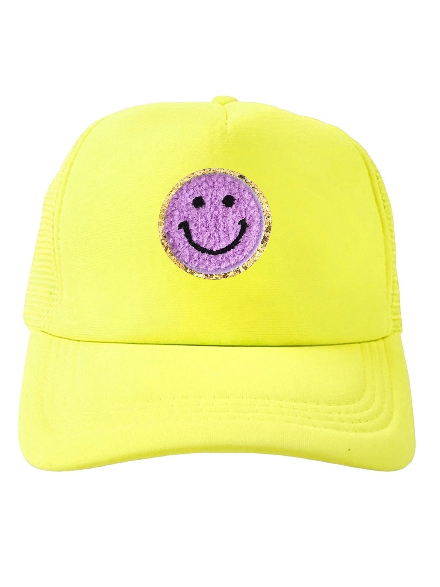 Lymaja Trucker Cap in Neon Gelb mit lila Smiley