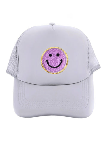 Lymaja Trucker Cap Hellgrau mit Smiley in Lila