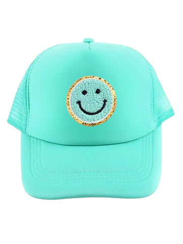 Trucker Cap Mint mit blau gold Smiley