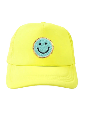 Lymaja Trucker Cap in Neon Gelb mit blauen Smiley