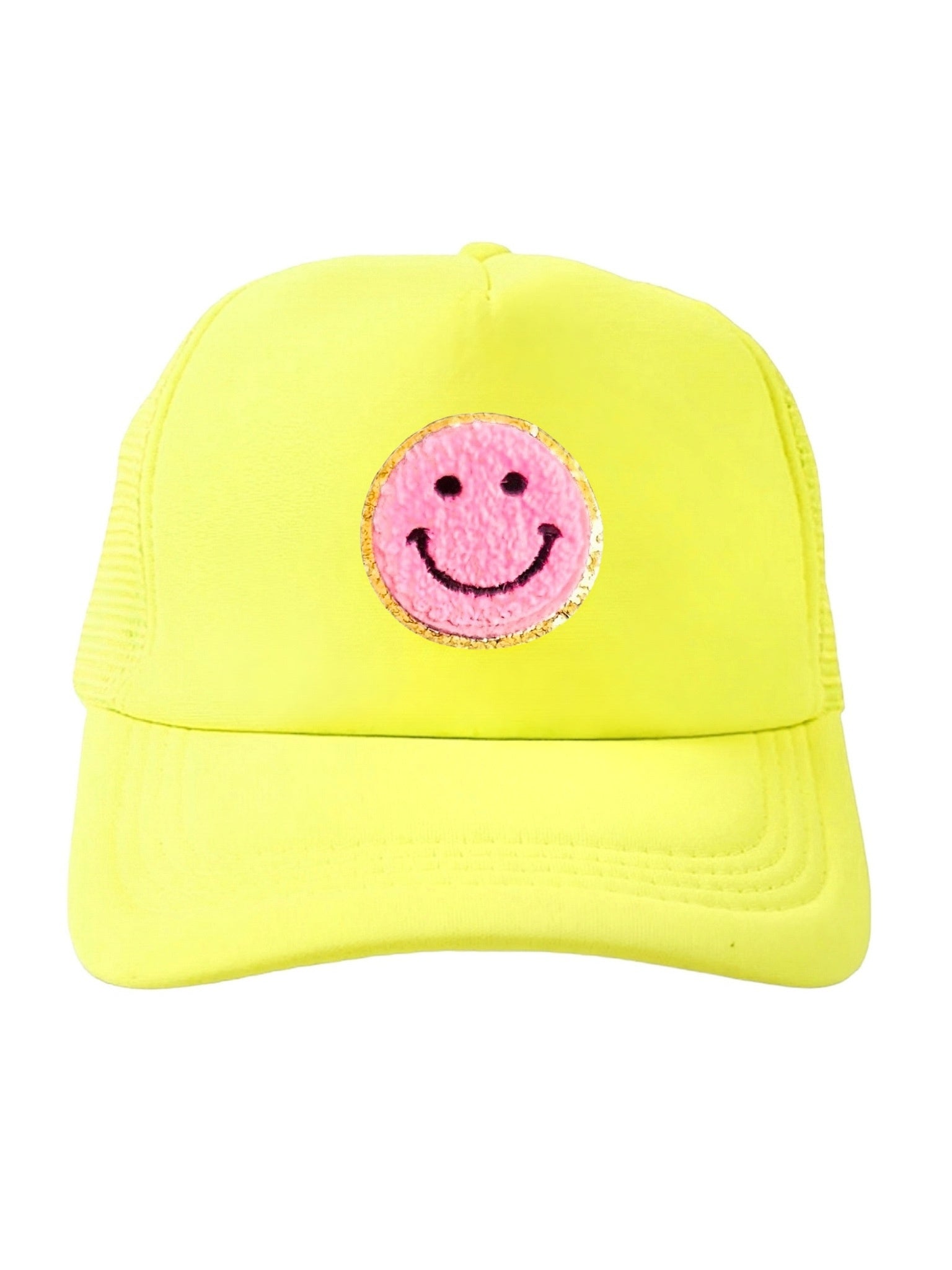 Lymaja Trucker Cap in Neon Gelb mit rosa Smiley