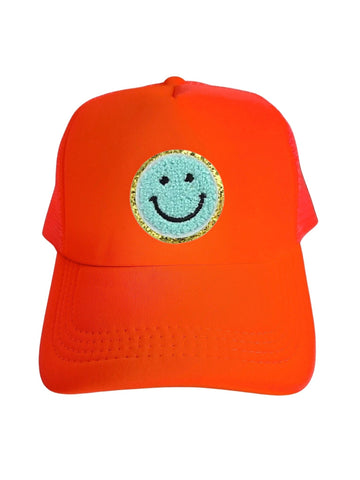 Lymaja Trucker Cap mit blauen Smiley in Neon Orange