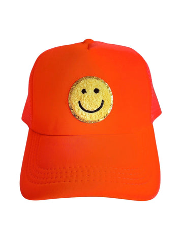 Lymaja Trucker Cap mit gelben Smiley in Neon Orange