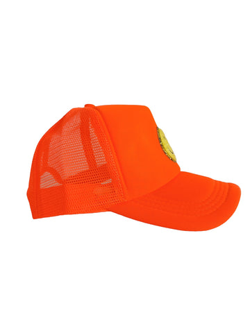 Lymaja Trucker Cap mit gelben Smiley in Neon Orange