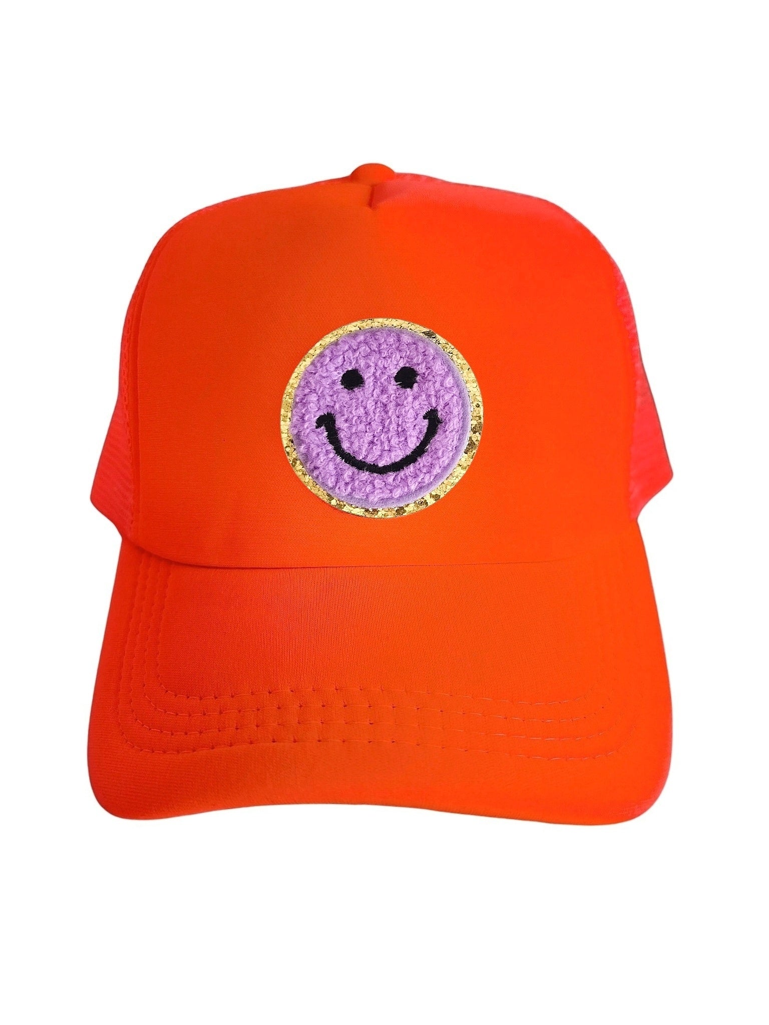 Lymaja Trucker Cap mit lila Smiley in Neon Orange