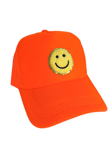 Lymaja Trucker Cap mit gelben Smiley in Neon Orange