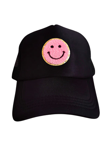 Lymaja Trucker Cap mit Smiley in Schwarz mit rosa Smiley