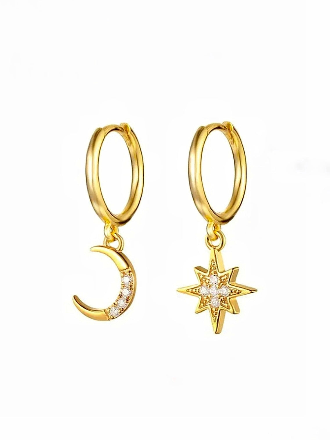 925 Mond und Stern Ohrringe Hoops mit Zirkonsteine in gold von Lymaja