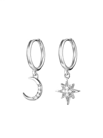 925 Mond und Stern Ohrringe Hoops mit Zirkon Steine in silber von Lymaja Jewerly 