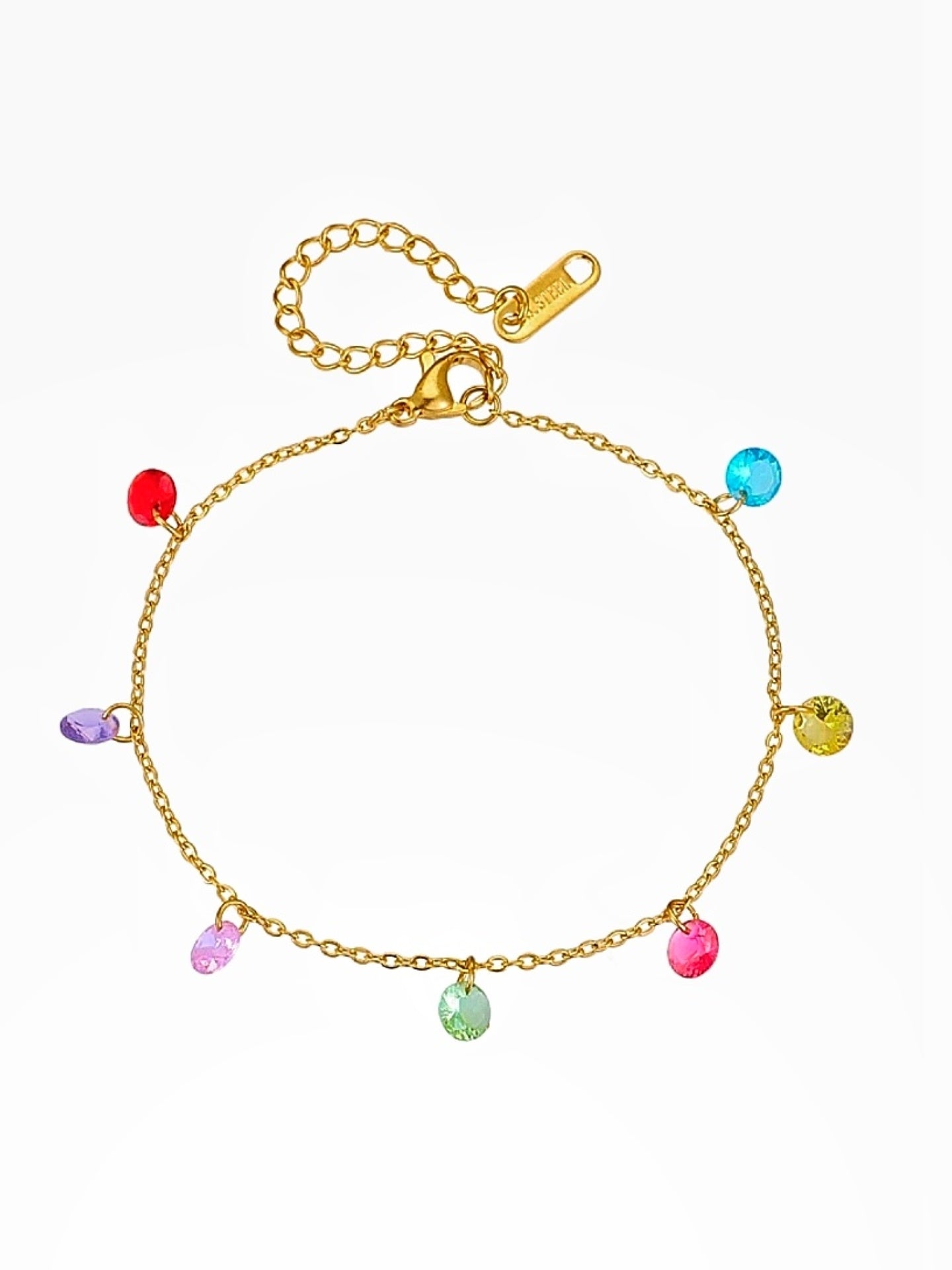 Rainbow Armkette gold Edelstahl mit bunten Zirkon Steinen von Lymaja Jewerly