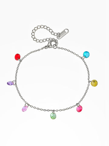 Rainbow Armkette silber Edelstahl mit bunten Zirkon Steinen von Lymaja Jewerly