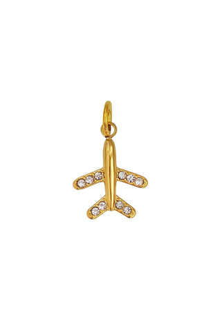 Shinny Plane Flugzeug Charm Anhänger für Halsketten mit kleinen Zirkon Steinen aus Edelstahl 18k vergoldet von Lymaja Jewelry 