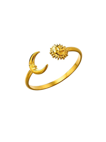Verstellbarer Goldring mit einer Sonne und einem Mond als Symbol - Lymaja Jewerly