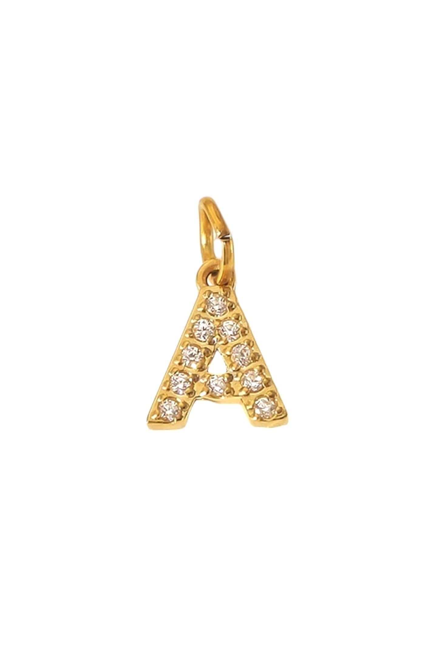 Zirkon Buchstaben Charm Anhänger mit einem A für Halsketten aus 18k Edelstahl von Lymaja Jewelry