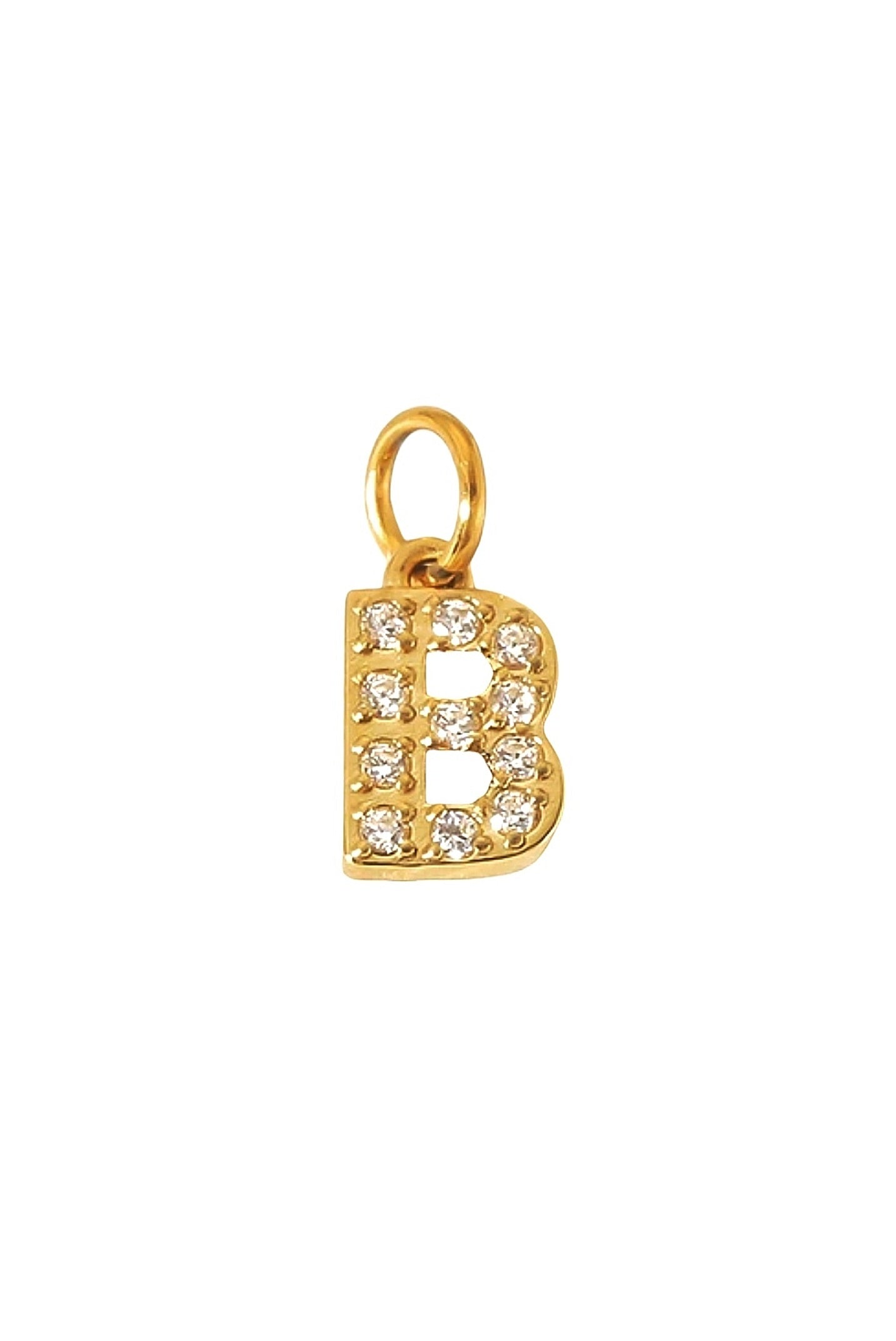 Zirkon Buchstaben Charm Anhänger mit einem B für Halsketten aus 18k Edelstahl von Lymaja Jewelry