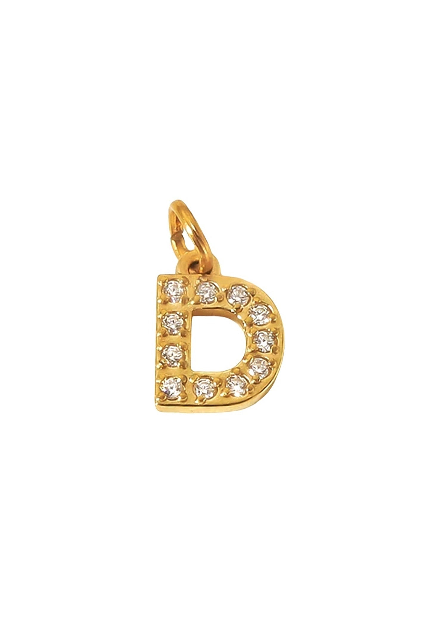 Zirkon Buchstaben Charm Anhänger mit einem D für Halsketten aus 18k Edelstahl von Lymaja Jewelry