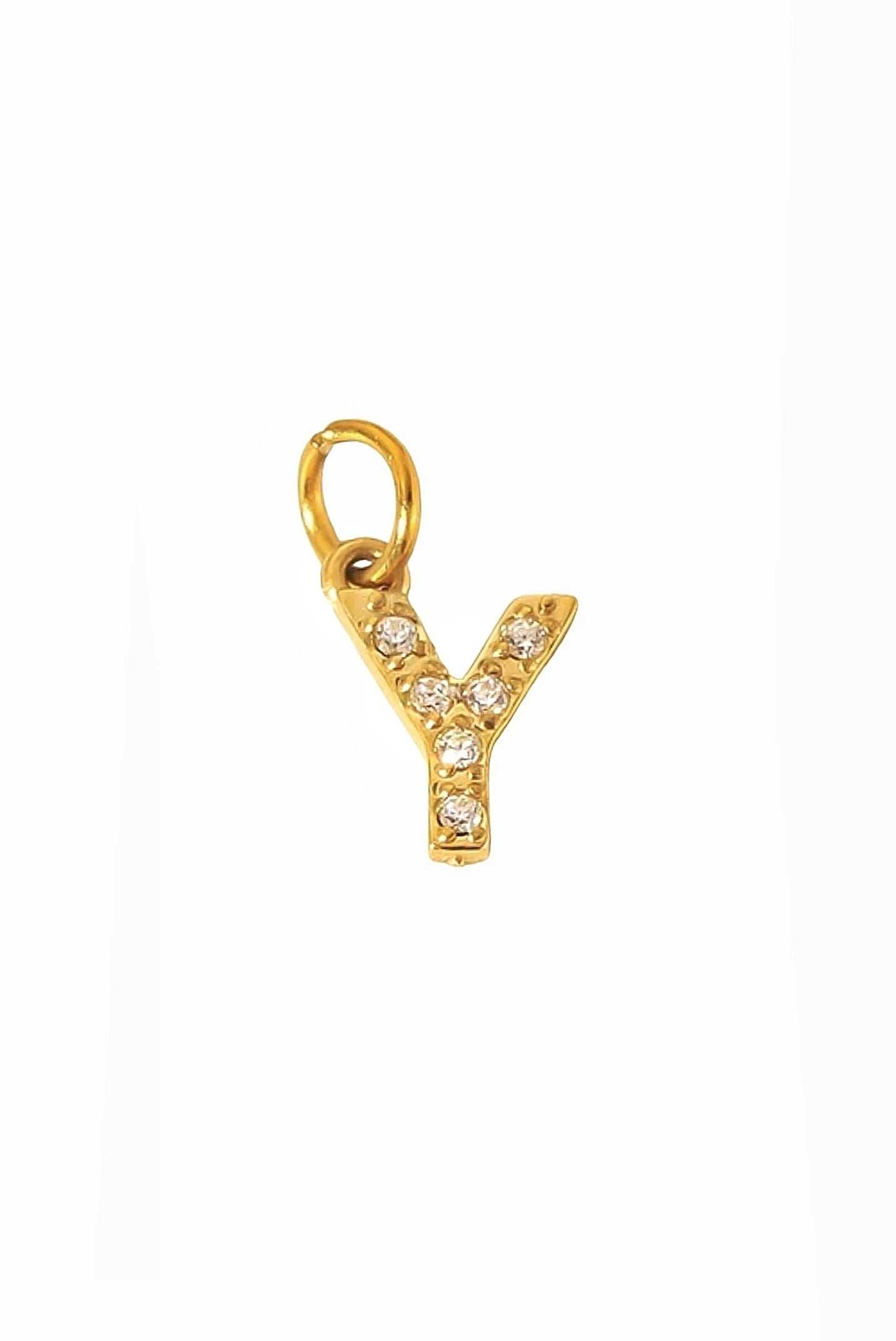 Zirkon Buchstaben Charm Anhänger mit einem Y für Halsketten aus 18k Edelstahl von Lymaja Jewelry