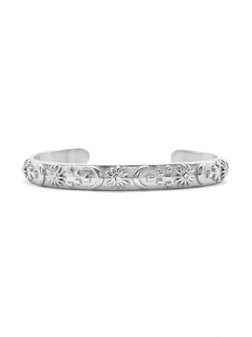 Akasha Armreif Silber mit Sonne Mond Sterne Motiv & Zirkonia aus Edelstahl – Lymaja
