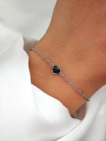 Black Heart Armkette für Damen in Silber mit schwarzem Herz Anhänger aus 316L Edelstahl