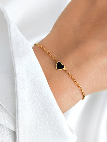 Black Heart Armkette für Damen in Gold mit schwarzem Herz Anhänger aus 316L Edelstahl