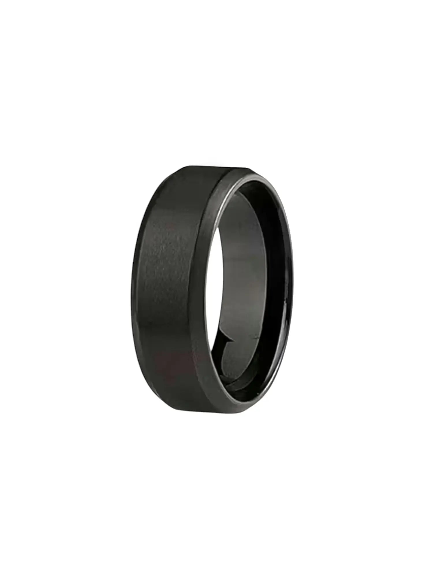 Schwarzer Brushed Edge Ring für Männer – matt gebürstet, polierter Rand, 316L Edelstahl - LYMAJA