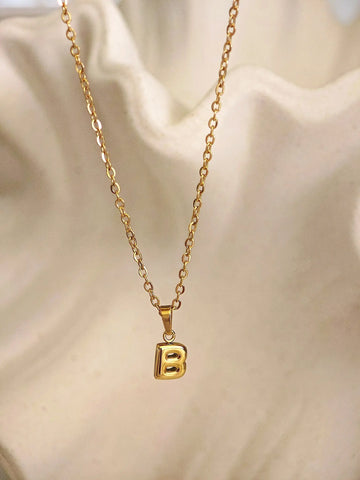 Personalisierte Bubble Letter Charm Halskette in Gold aus 18k vergoldetem Edelstahl mit 3D Puffy Buchstaben