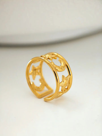 Celestial Ring Gold – verstellbarer Damenring mit Sonne, Mond & Sternen aus 18k vergoldetem Edelstahl - LYMAJA