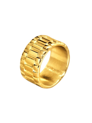 Edelstahl Herrenring Chrono  in Gold mit Uhrenarmband-Design