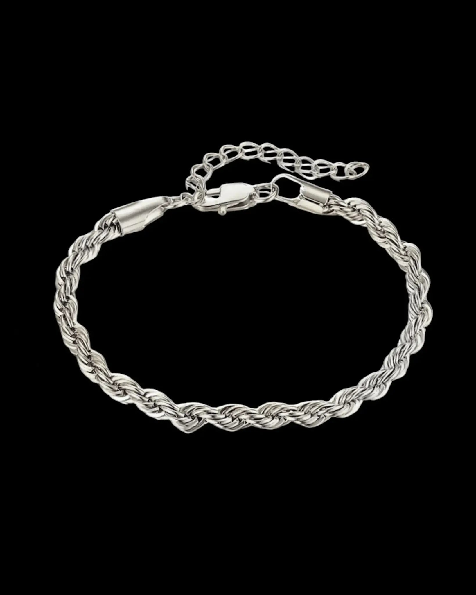 Männer Seil Armkette aus 4 mm Edelstahl in Silber mit Karabinerverschluss