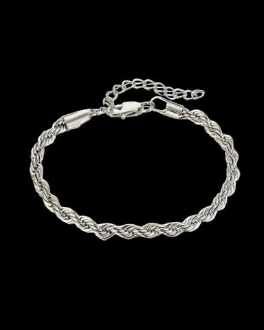 Männer Seil Armkette aus 4 mm Edelstahl in Silber mit Karabinerverschluss