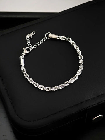 Männer Seil Armkette aus 4 mm Edelstahl in Silber mit Karabinerverschluss