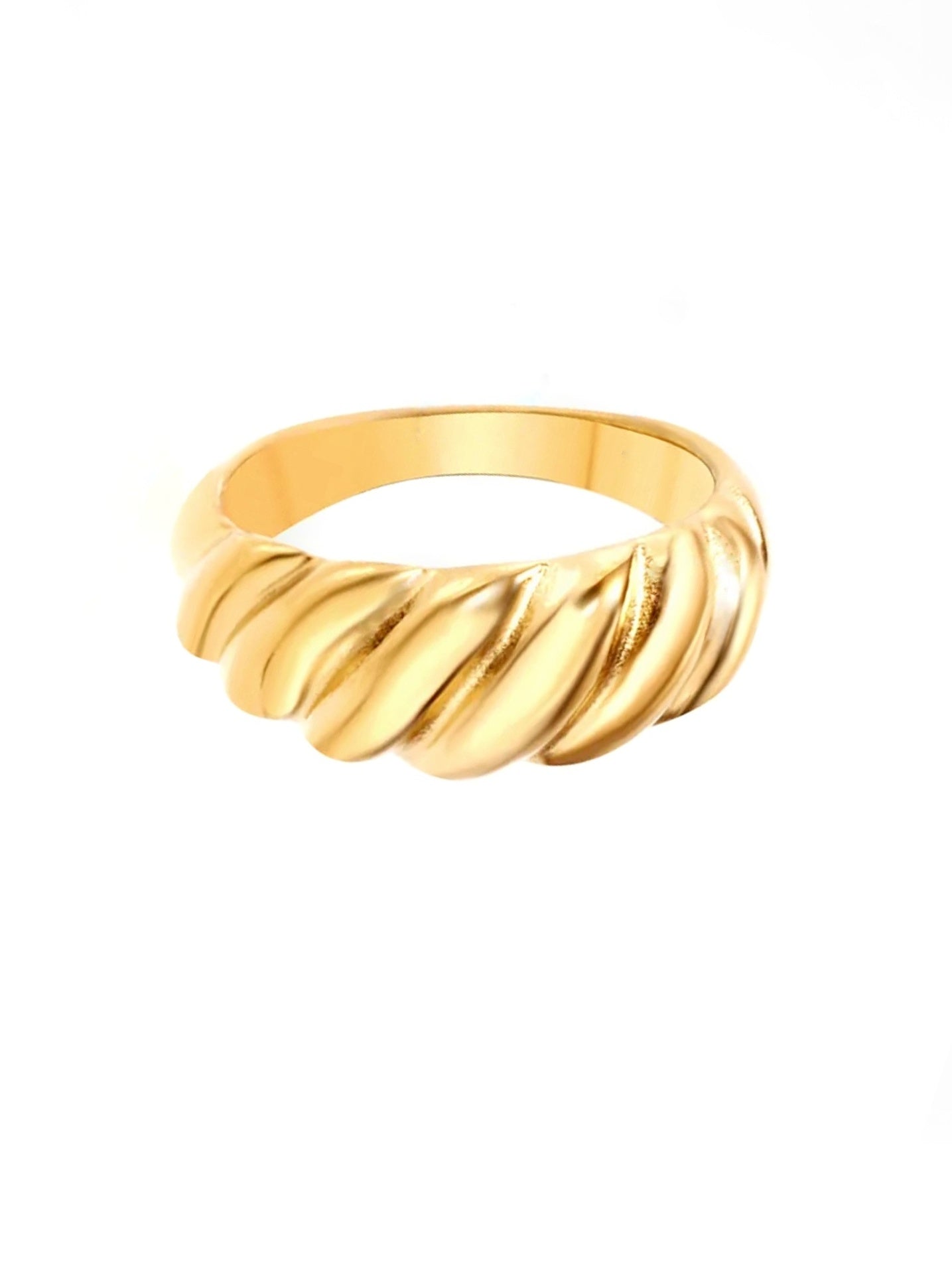Wasserfester Croissant Ring in Gold aus 18k vergoldetem Edelstahl in gedrehtem Design